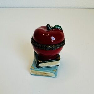 Apple And Book Stack Teacher Trinket Box